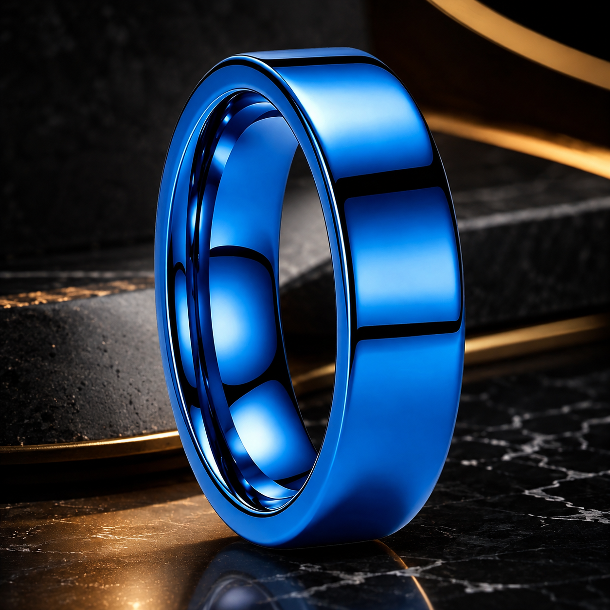 Anillo de Tungsteno para Boda de Perfil Plano ’El Destino’ - 6mm Blue / Flat Band / 6 - Anillos