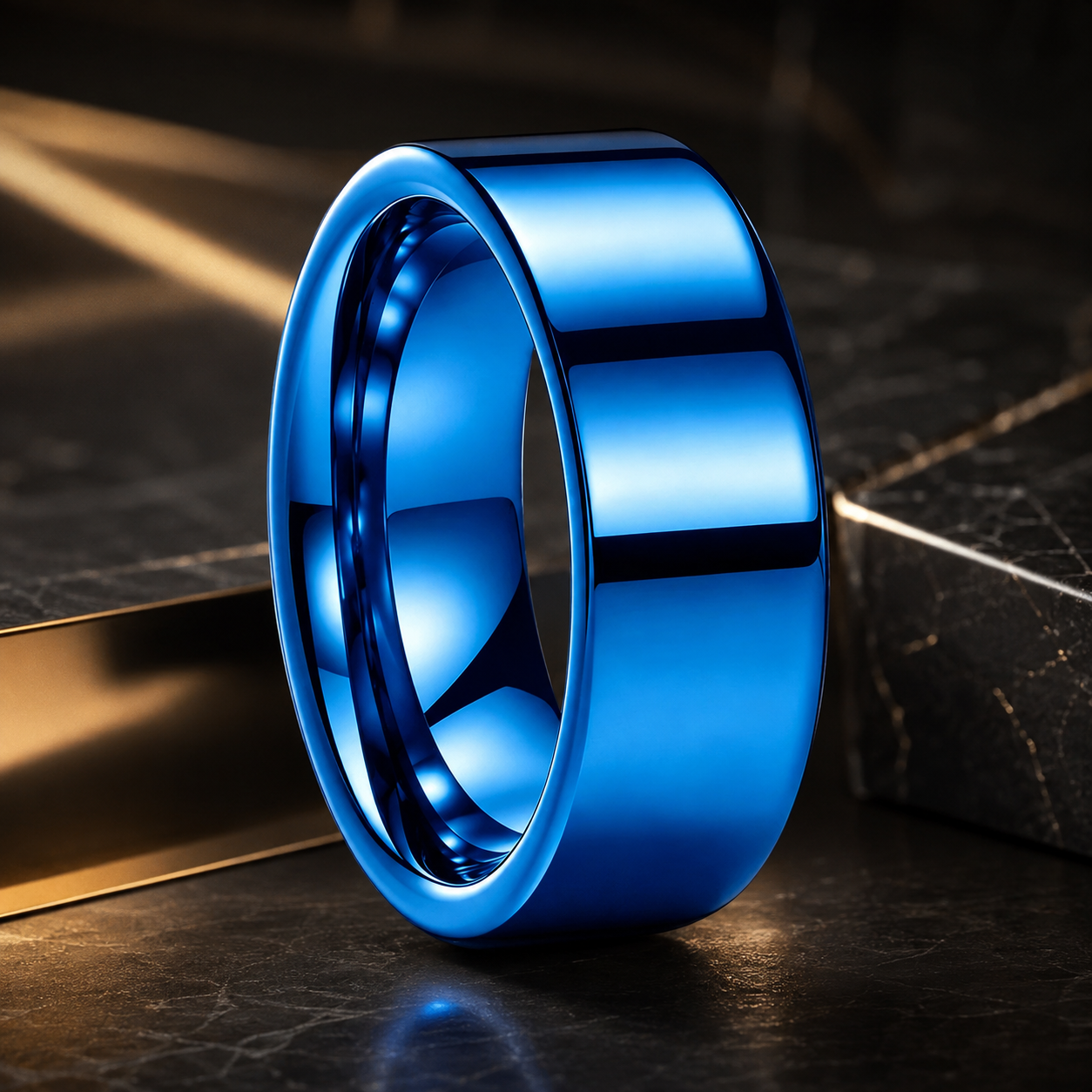 Anillo de Tungsteno para Boda de Perfil Plano ’El Destino’ - 8mm Blue / Flat Band / 12.5 - Anillos
