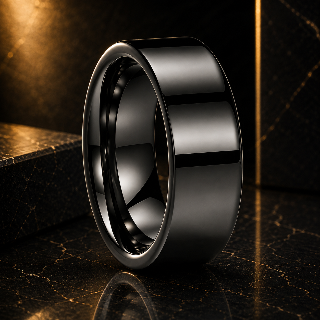 Anillo de Tungsteno para Boda de Perfil Plano ’El Destino’ - 8mm Gunmetal / Flat Band / 15 - Anillos