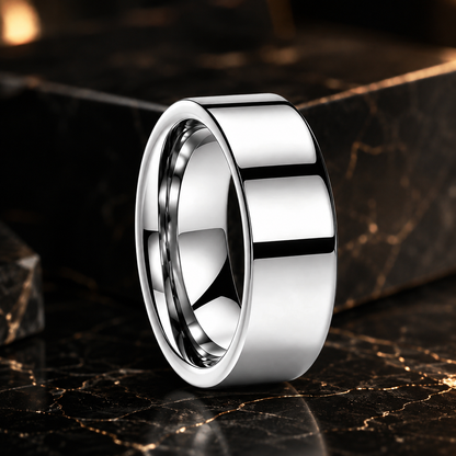 Anillo de Tungsteno para Boda de Perfil Plano ’El Destino’ - 8mm Silver / Flat Band / 6.5 - Anillos