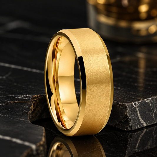Anillo de Tungsteno para Compromiso Acabado Mate ’El Voto’ - Gold / 8mm Matted / 12.5 - Anillos