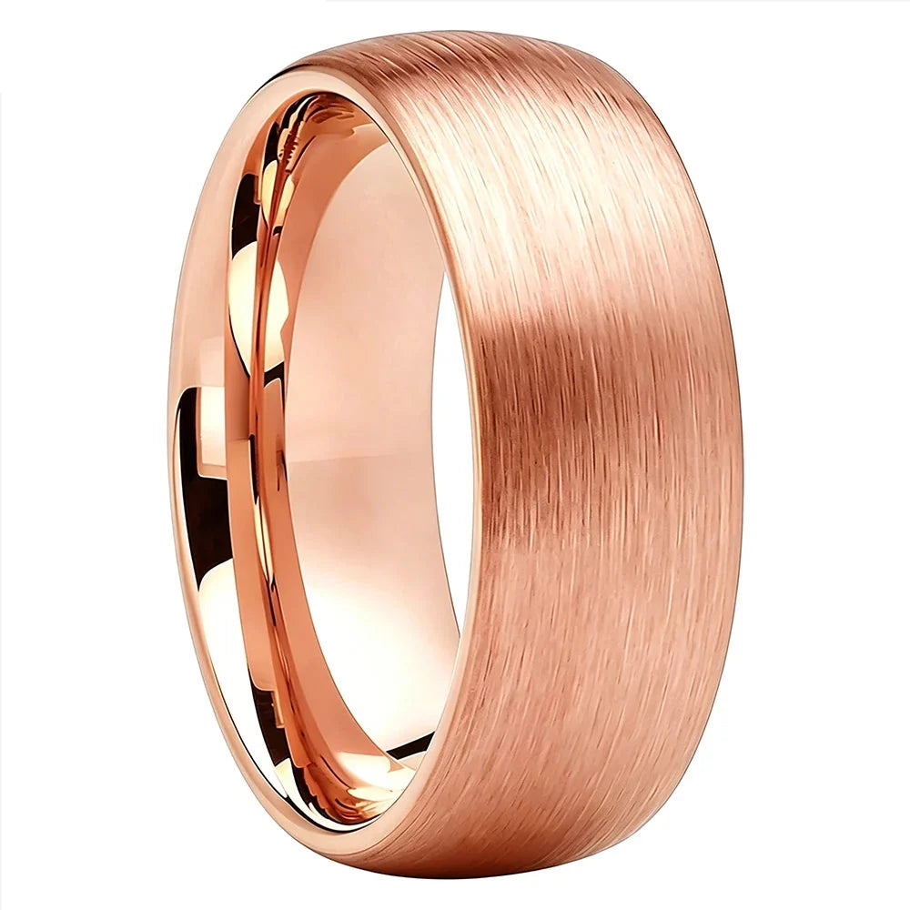 Anillo de Tungsteno para Compromiso Cepillado ’El Rumbo’ - Dome Brushed Rose / 8mm / 8 - Anillos