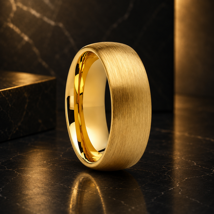 Anillo de Tungsteno para Compromiso Cepillado ’El Rumbo’ - Dome Brushed Gold / 8mm / 8 - Anillos