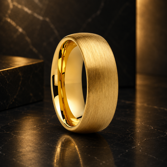 Anillo de Tungsteno para Compromiso Cepillado ’El Rumbo’ - Dome Brushed Gold / 8mm / 8 - Anillos