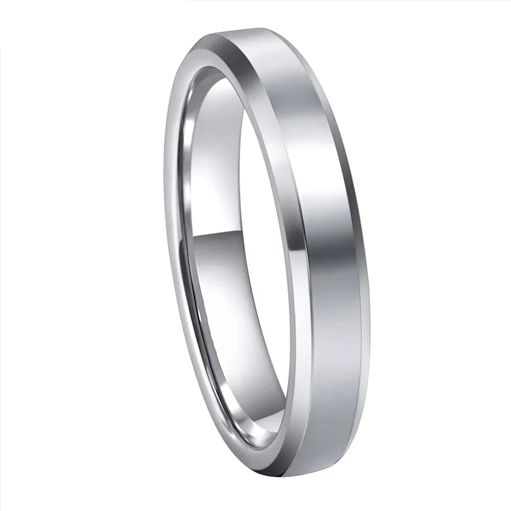 Anillo de Tungsteno Plateado 4mm con Biseles ’El Destello’ - Anillos