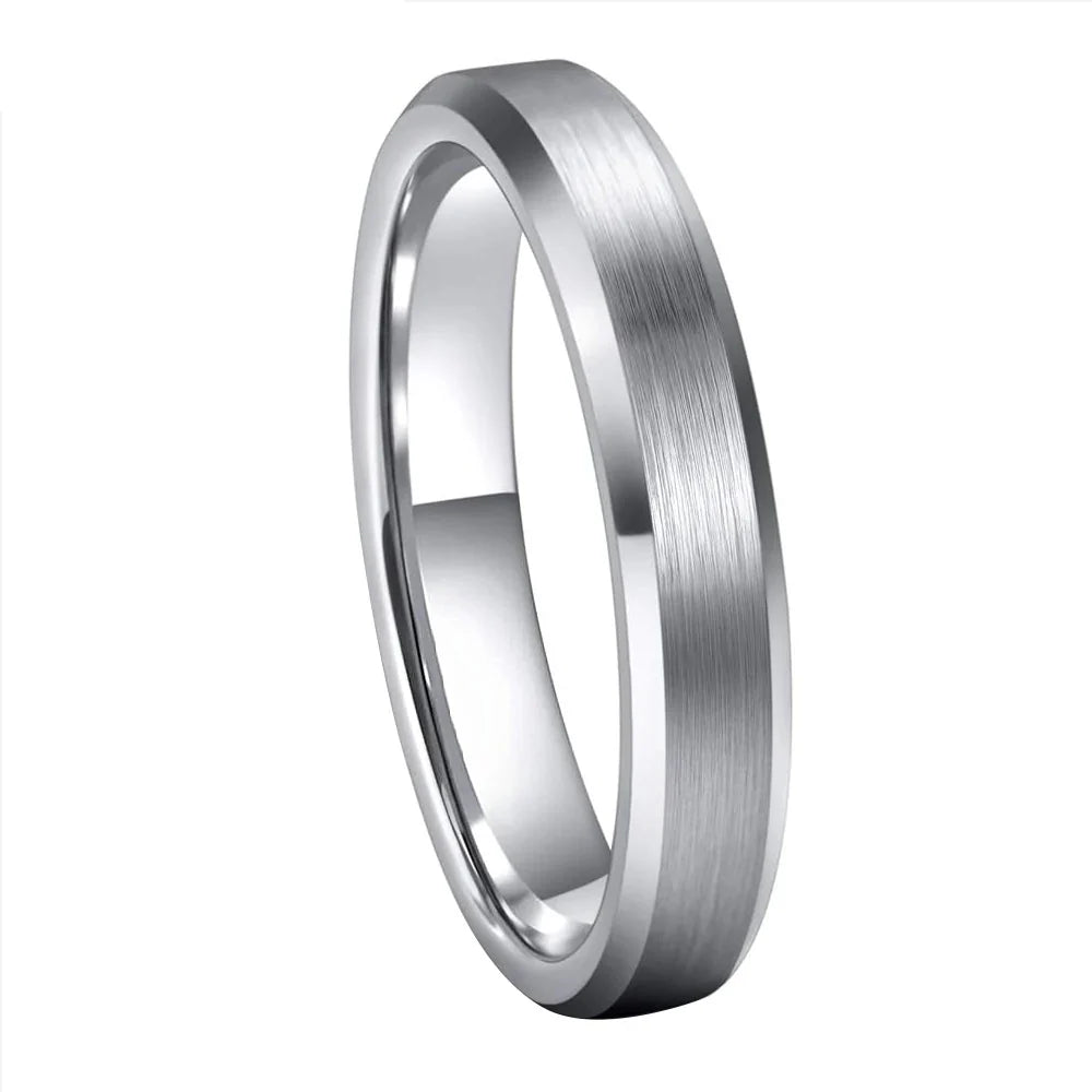 Anillo de Tungsteno Plateado 4mm con Biseles ’El Destello’ - 4mm Brushed / 4MM / 7 - Anillos