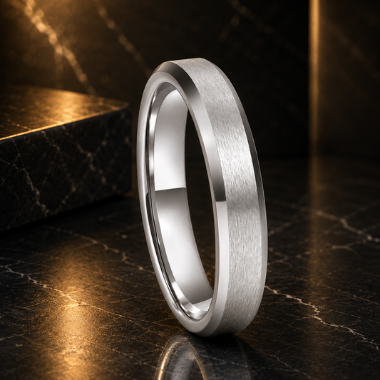 Anillo de Tungsteno Plateado 4mm con Biseles ’El Destello’ - 4mm Matte / 4MM / 7 - Anillos