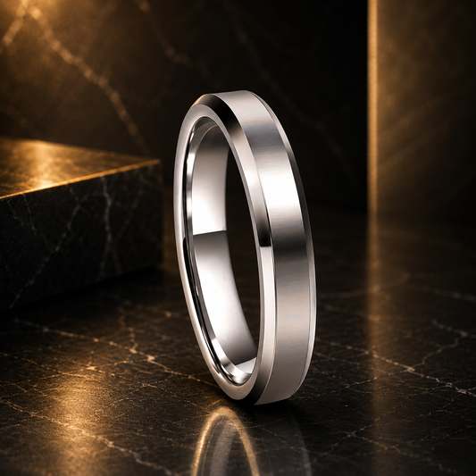 Anillo de Tungsteno Plateado 4mm con Biseles ’El Destello’ - 4mm Polished / 4MM / 7 - Anillos