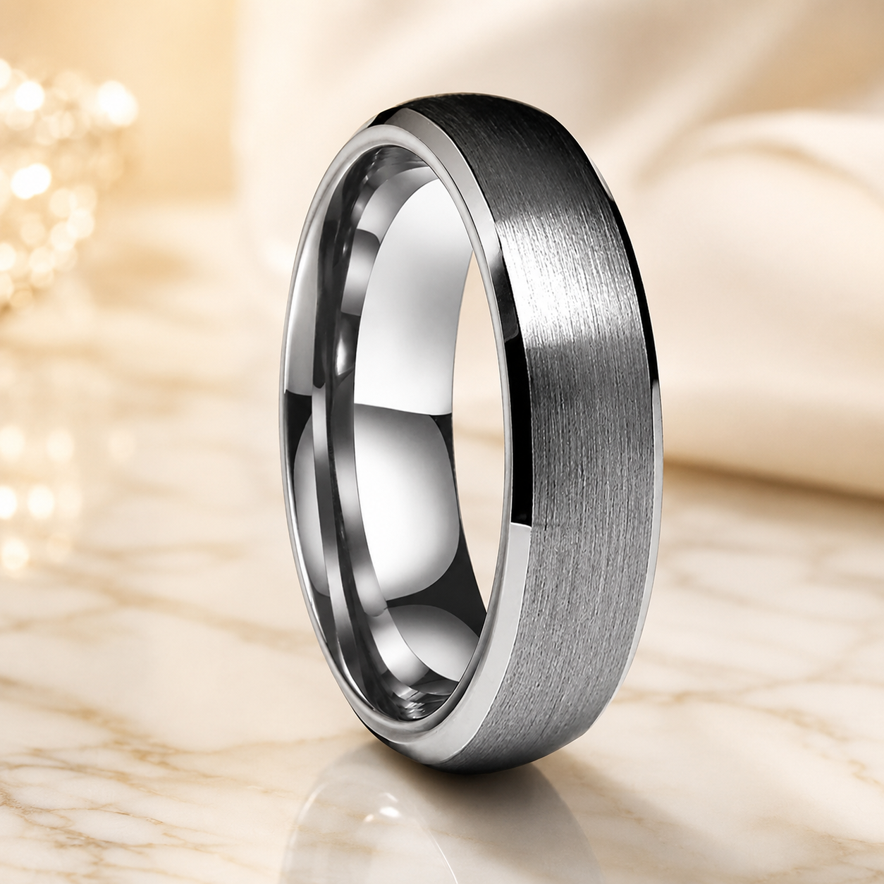 Anillo de Tungsteno Plateado con Biseles ’El Clásico - Anillos